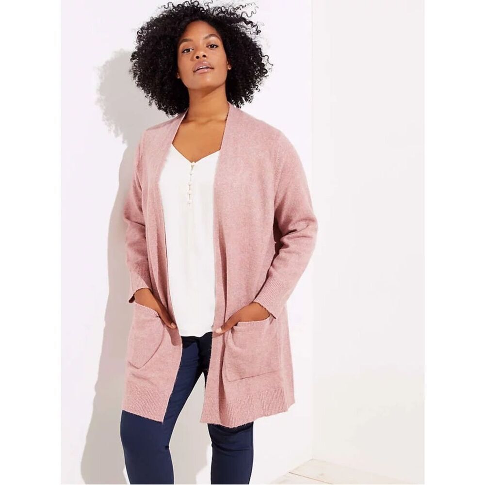 Ann Taylor LOFT Open-Front Dusty Pink Women's Cardigan Sweater (Size: Large)